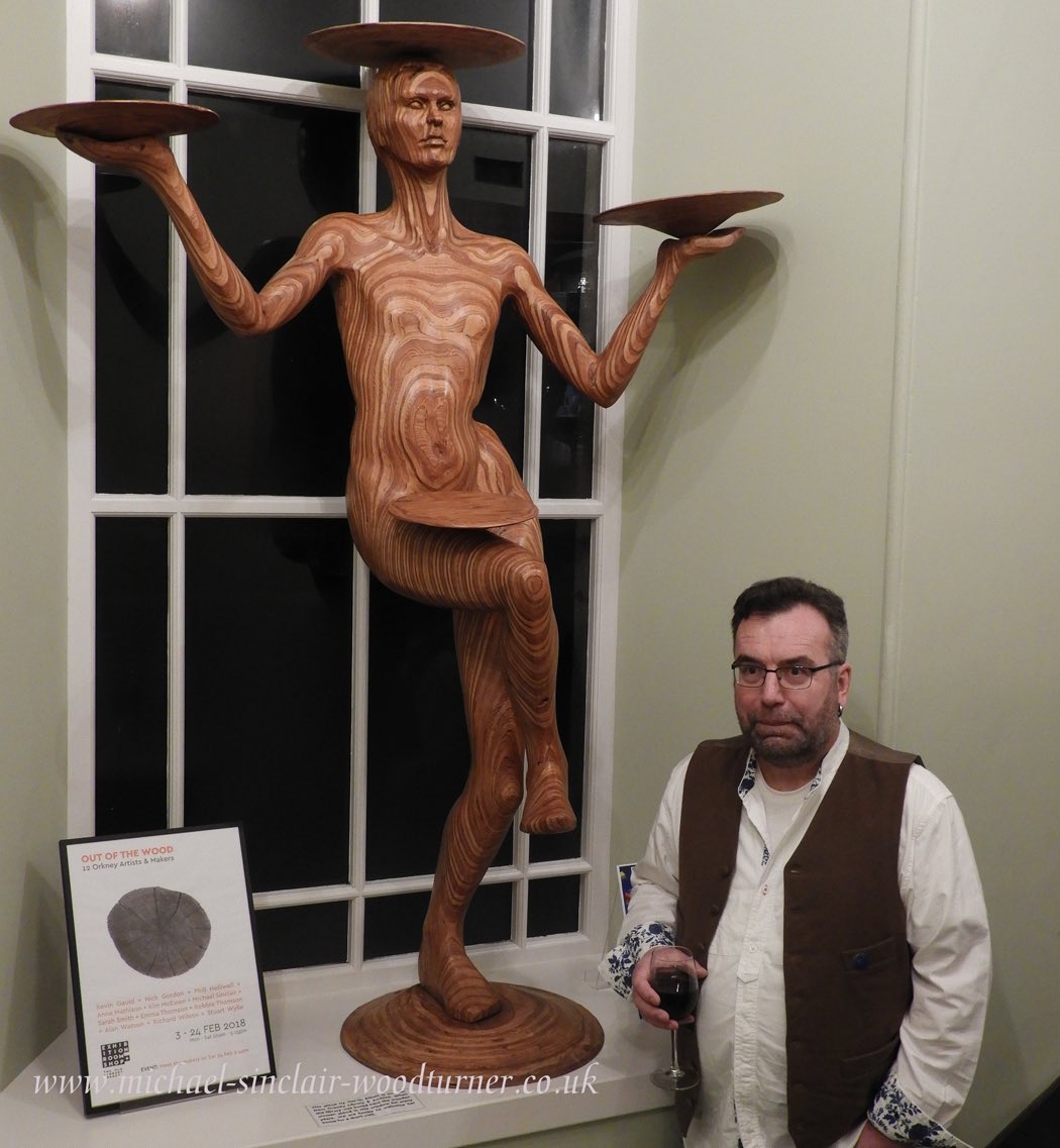 Orkwoodturner's tweet photo. Thought it would be rude not to have my pic taken with her as she came over from @OrkneyLibrary to @_theoldlibrary for preview night. Great turnout #exhibition runs until 24th Feb #Outofthewood https://t.co/Wc9l3bgocr