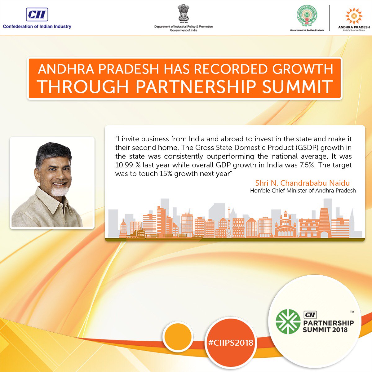 CII_PS's tweet photo. “The target of the state is to make #AndhraPradesh one of the easiest states in #India to do business. Shri @ncbn ,Hon’ble @AndhraPradeshCM at #CIIPS2017
#easeofdoingbusiness #Business #investments #CIIPS2018 #PartnershipSummit #InvestInAP #InvestInIndia https://t.co/2PEpZj37GW