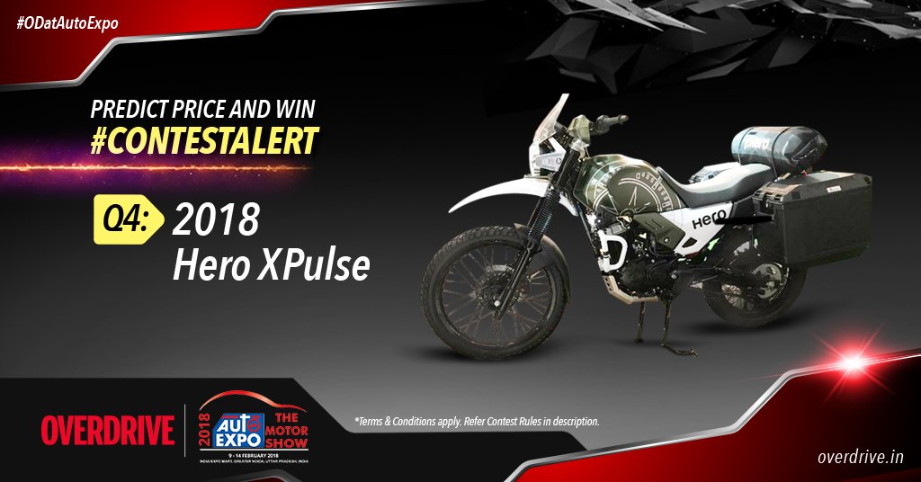 odmag's tweet photo. Guess the price of the upcoming Hero XPulse (Ex Showroom - New Delhi) and win a chance to be part of an OVERDRIVE story!
Read the T&C here: https://t.co/1Mf09PcOEK Contest open only on Facebook & Instagram*
#AutoExpo2018 #ContestAlert #ODatAutoExpo https://t.co/KRHxs23bah https://t.co/e8dJIsfSNf