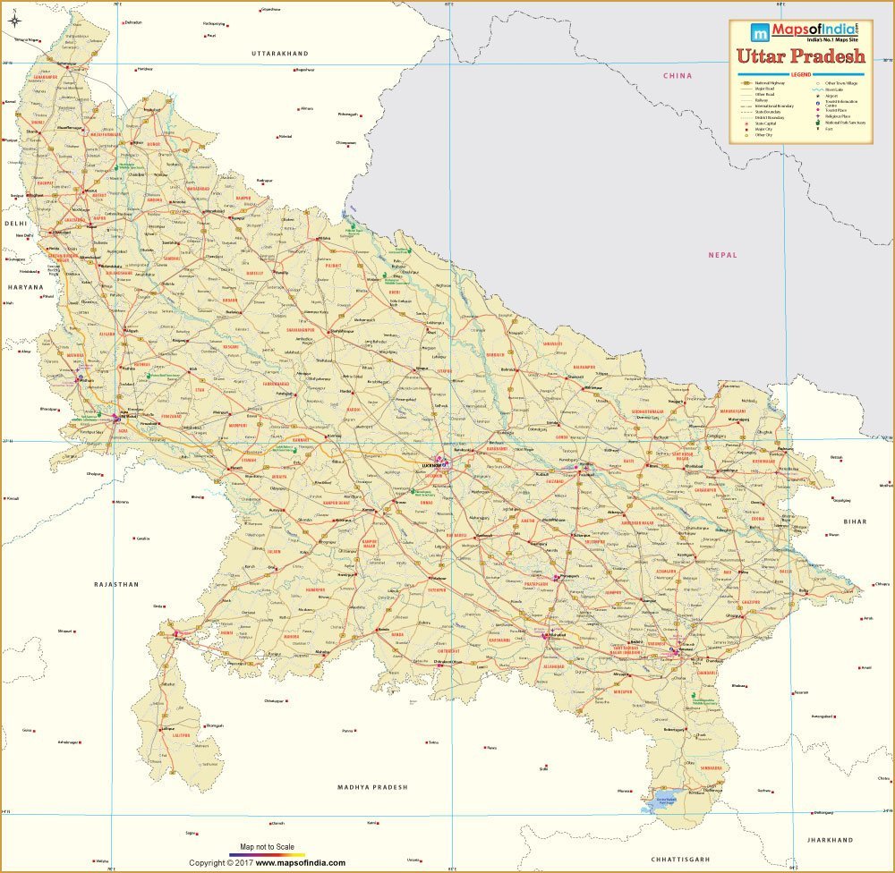 Uttar Pradesh Border Map Moi Amz On Twitter: "This #Map Of Uttar-Pradesh Has Been Designed To Give  You A Bird Eye View To The Intricacies Of Roads, Cities, State Boundaries  And Tourist Destinations Etc. Https://T.co/Witurhr14J #Buymaps #