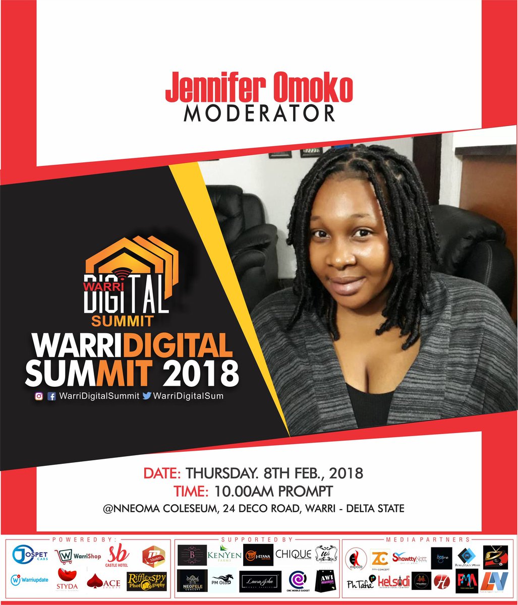 WarriUpdate's tweet photo. Our Host is @jockfreshprince
Moderators are @bigboldjenny @creativewizzy @beoghene
#WDS #WDS2018 #warridigitalsummit
Register now at https://t.co/iUXKfR7hOF or https://t.co/AJUAkt31mq @WarriDigitalSum https://t.co/IkNjAIML3U