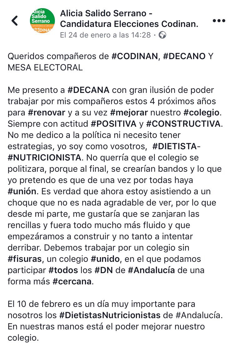 uniDNos2018's tweet photo. Me gustaría que volvierais  a reflexionar sobre lo que comenté hace unos días. 
Las #descalificaciones y la falta de #compañerismo no es beneficioso para el futuro de nuestro #colegio. 
Debemos trabajar #TODOS con un solo fin: #CODINAN 
#VOTA #uniDNos https://t.co/WQPXxMcaLS