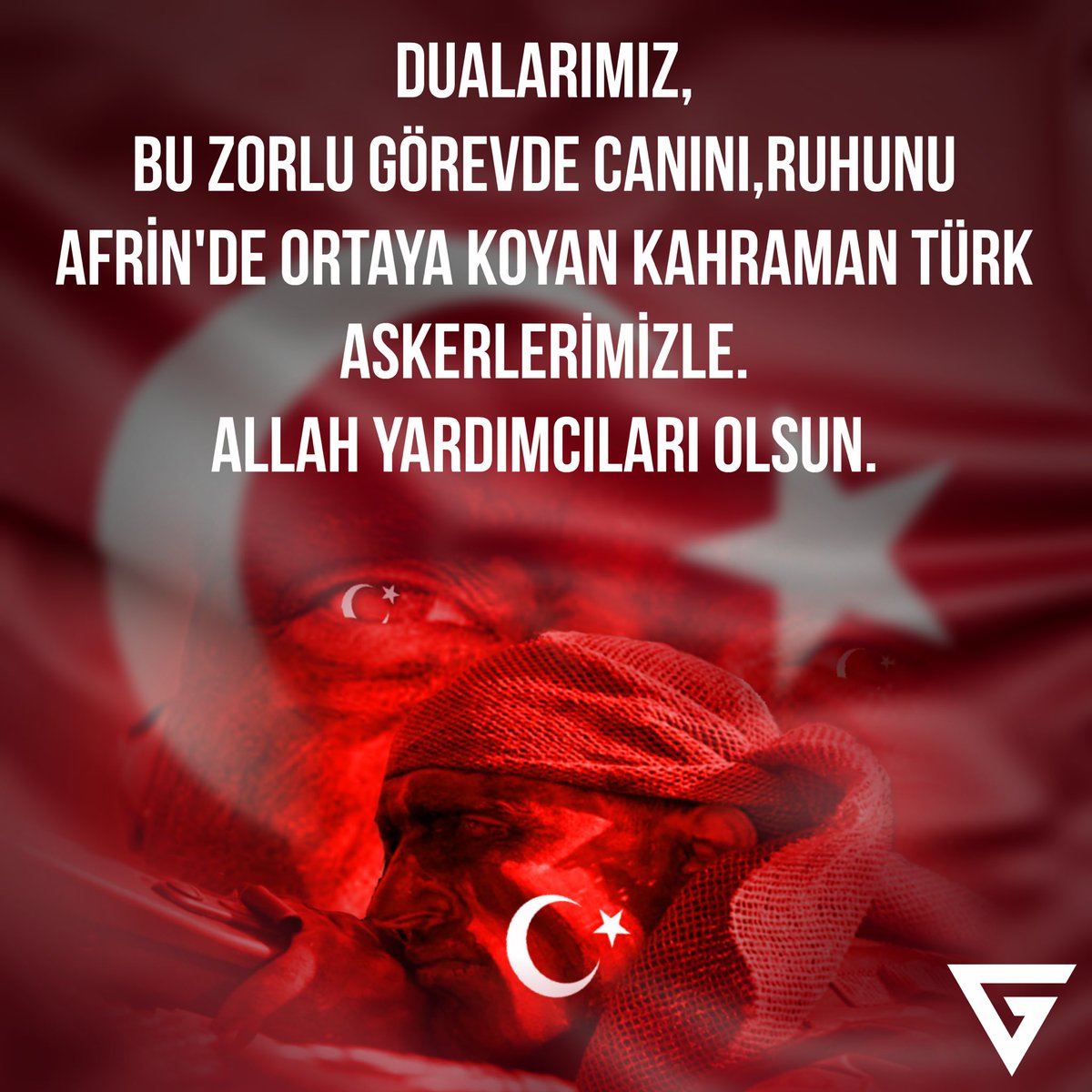 GozzipCo's tweet photo. Dualarımız, bu zorlu görevde canını, ruhunu #Afrin’de ortaya koyan kahraman Türk askerlerimizle. 
Allah yardımcıları olsun.🇹🇷
#AfrinOperasyonu  #ZeytinDalıHarekatı https://t.co/19utSBccQm