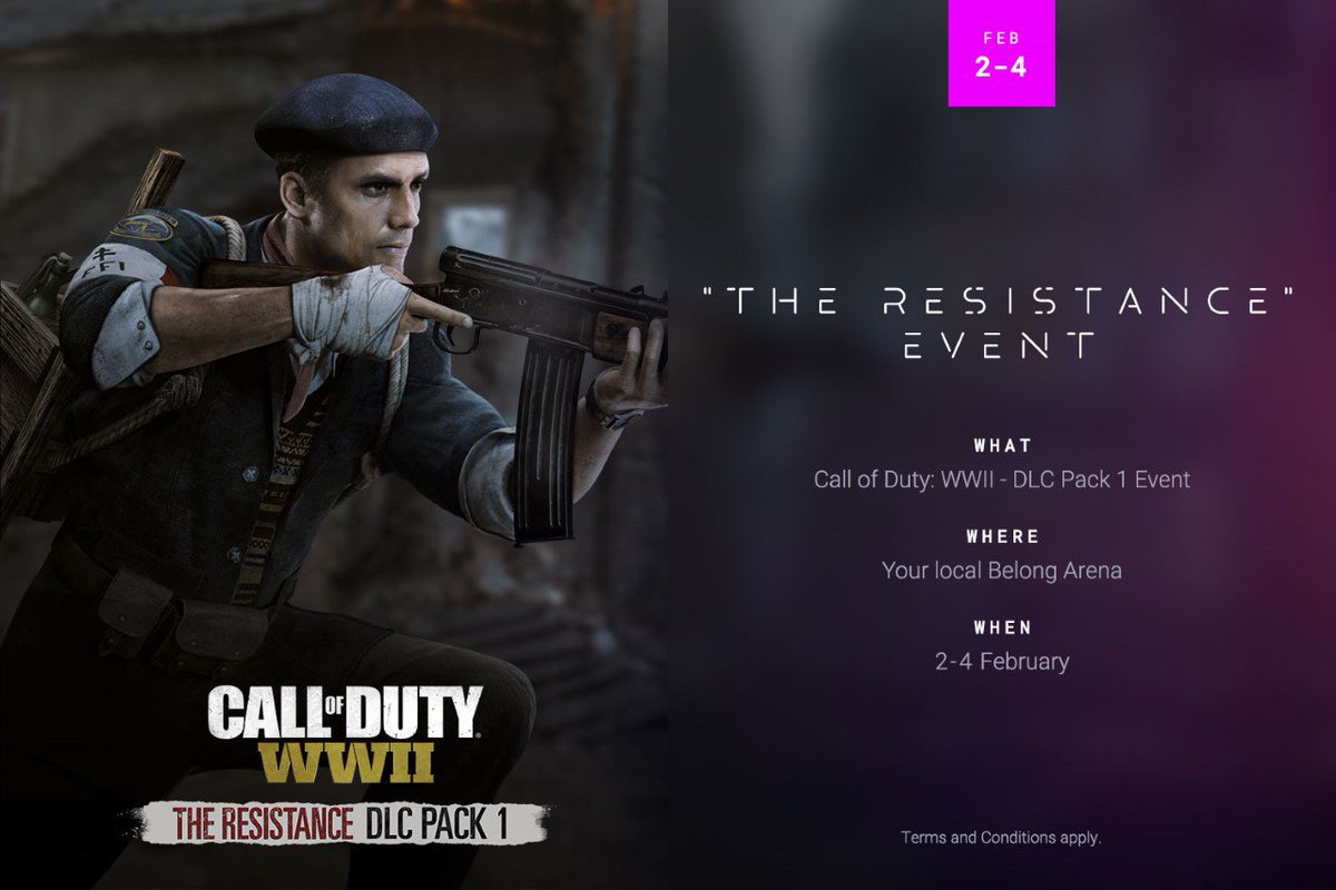 CodWWIIRT's tweet photo. RT @BelongColchestr: We have, for FREE #CODWWII Resistance DLC to play this weekend.

Did we mention it's FREE?
What's better than FREE #CODWWII ?
FREE #CODWWII DLC!

This weekend.

Assemble your squad and join the resistance, for FREE! https://t.co/s9lOFtUFnZ