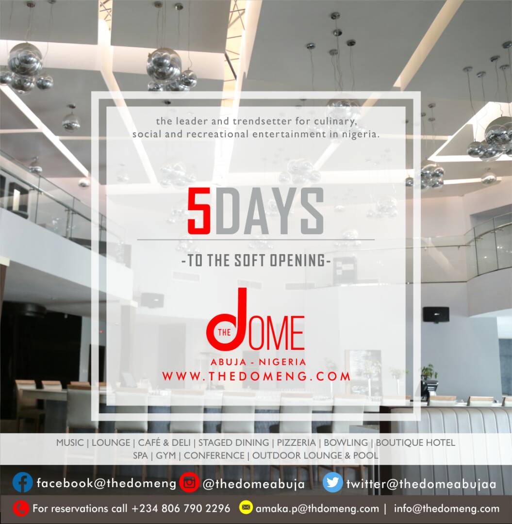 thedomeabujaa's tweet photo. The #Countdown continues...

#Twins Cafe #Spa #Valentine Special @thedomeabujaa 

Get ready for the groove

Abuja is salivating for The Dome opening... Feb 8

You MUST not miss it! https://t.co/0Hbnzy7ipQ