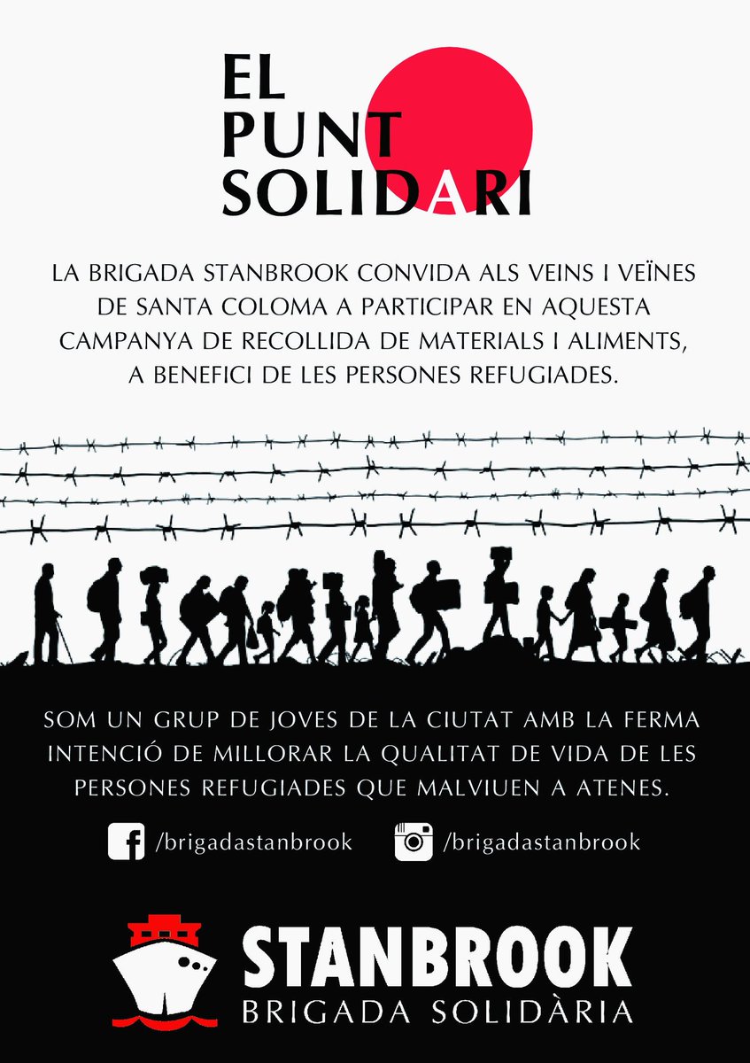 Campanya de recollida de materials i aliments per a persones refugiades que malviuen a Atenes de la Brigada Stanbrook de #SantaColoma.
+info i punts de recollida a goo.gl/VRDb5w