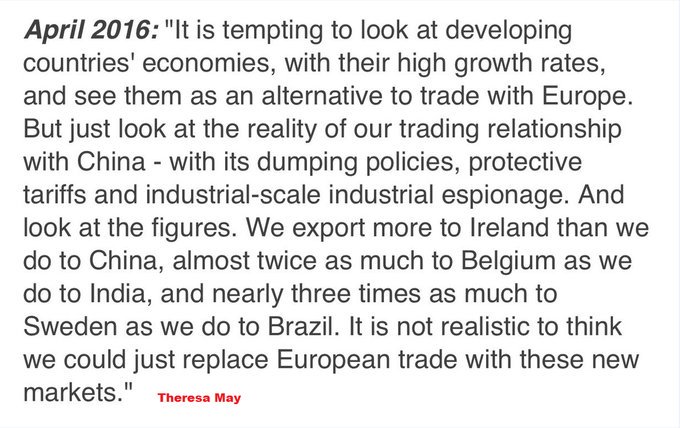 May's  #EngCon Tory Government is using 1984 as a handbookBefore Brexit: "not realistic to think we could just replace European trade with these new markets"After Brexit: "ambitious future trade arrangements" with China #BrexitBrother  #Doublespeak #StopBrexit  #WATON  #FinalSay