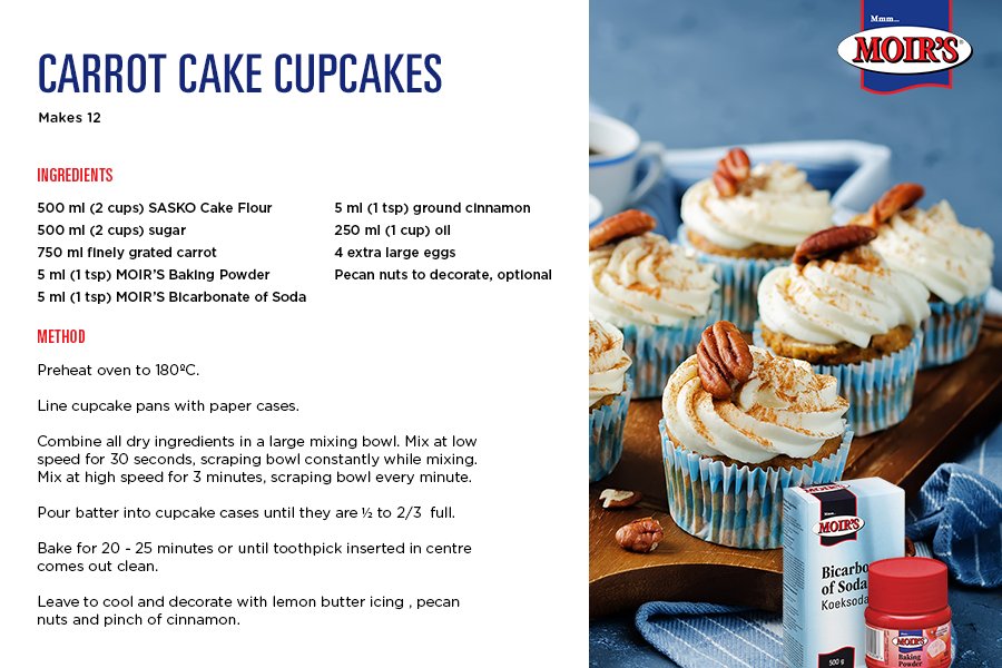Moirs_SA's tweet photo. Moist carrot cake, creamy icing and zesty lemon will make our Carrot Cake Cupcakes a sweet hit this #CarrotCakeDay. 

Try our recipe and you’ll agree! 👌 https://t.co/osrmGsx3jU