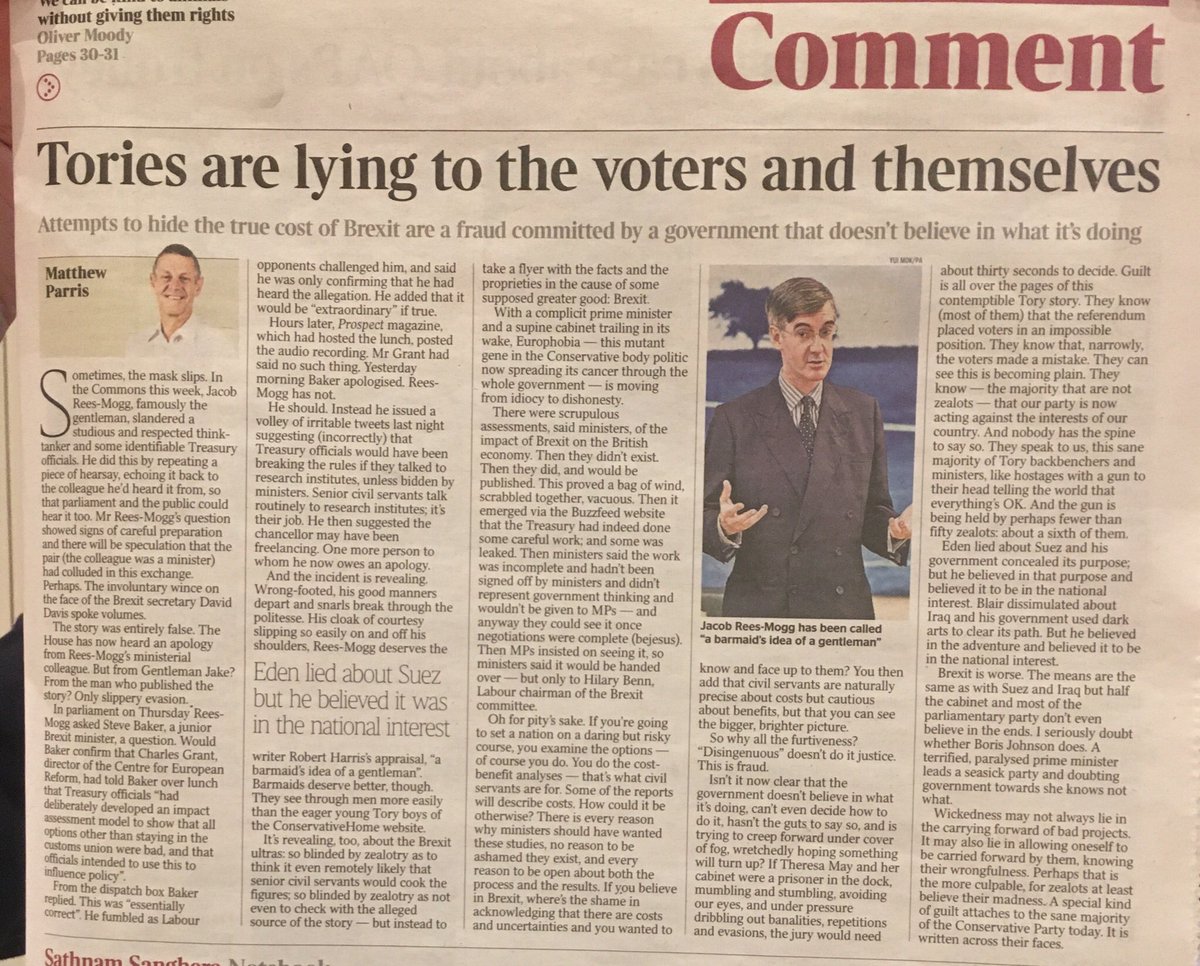 This article by Matthew Parris in the Times needs to be retweeted and shared to the moon and back.   It needs to be in front of every Paywall. 

Nail. Hammer. Head. Hit.

#brexitShambles  #ToryShambles