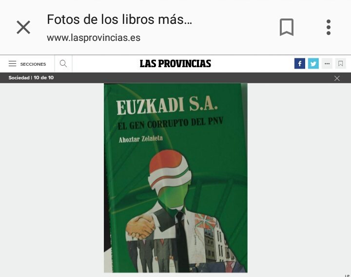 Ahoztar1972's tweet photo. Una semana más, "Euzkadi SA: el gen corrupto del PNV" en las listas de los libros más vendidos, elaboradas por el periódico El Correo y el diario Las Provincias.

Por encima de la censura de la mayoría de los medios y los vetos del PNV, la voluntad de estar informados.

Muxuak! https://t.co/8dHlSs4pLd