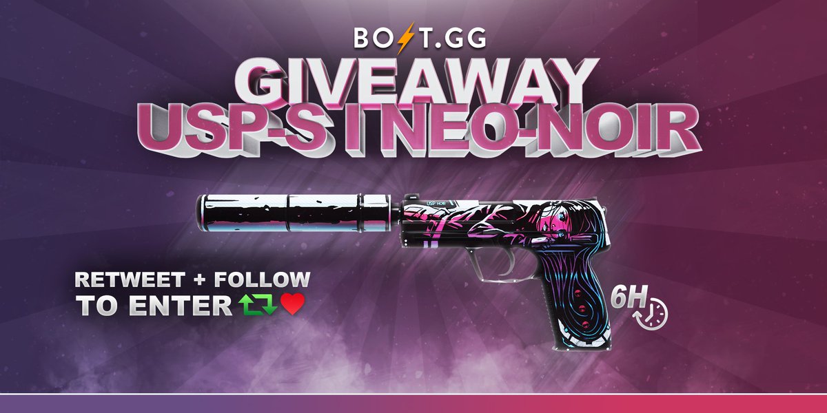 OfficialBoltgg's tweet image. 6 Hour USP-S | Neo-Noir Giveaway!

To win you must!
⚡ RT + Like + Follow
⚡ Like: goo.gl/DPxJfx
⚡ Tag two friends!