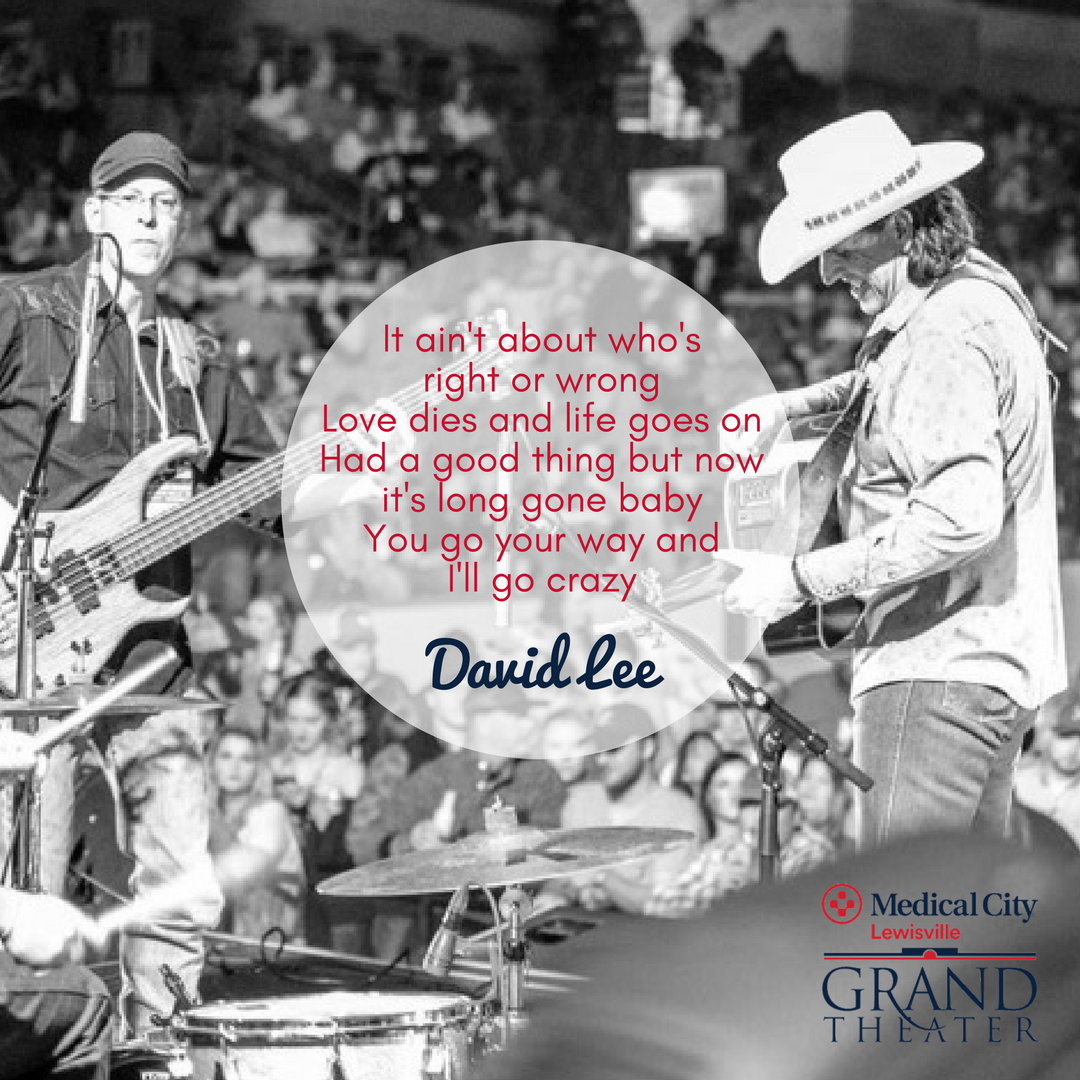 Next Sunday, Feb. 11, don't miss <a href="/DavidleeandJARS/">David Lee</a> performs as part of the #mclgrand Black Box Songwriter Series. David wrote songs made popular by Alan Jackson, Alabama, Faith Hill &amp; Tim McGraw, Lee Ann Womack &amp; more. ow.ly/CziL30i7m2U #lewisvilleTX #texasmusic