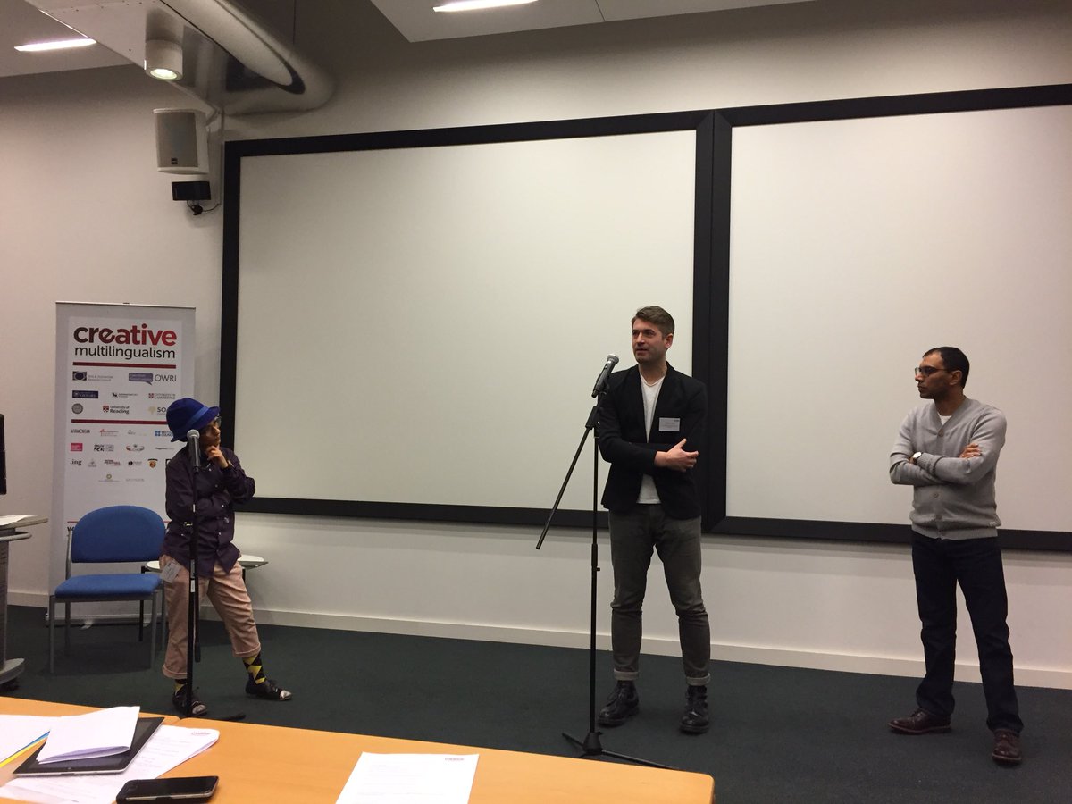 Dr_Heike_K's tweet photo. Amerah Saleh and Bohdan Piasecki from @FreeRadicalUK “ripping people’s hearts out” with their multilingual poetry in Arabic, Polish and English #creativeml18 https://t.co/0c4nbh2Wqg