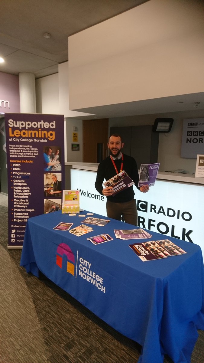Tweet
I'm here <a href="/TheForumNorwich/">The Forum Norwich</a> with <a href="/BUILDcharity/">BUILD Charity</a> to talk about the opportunities available at <a href="/norwichcollege/">City College Norwich</a> for young people with additional needs. Come say hi! I can also give a bit of an insight into mainstream courses too. #supportedlearning