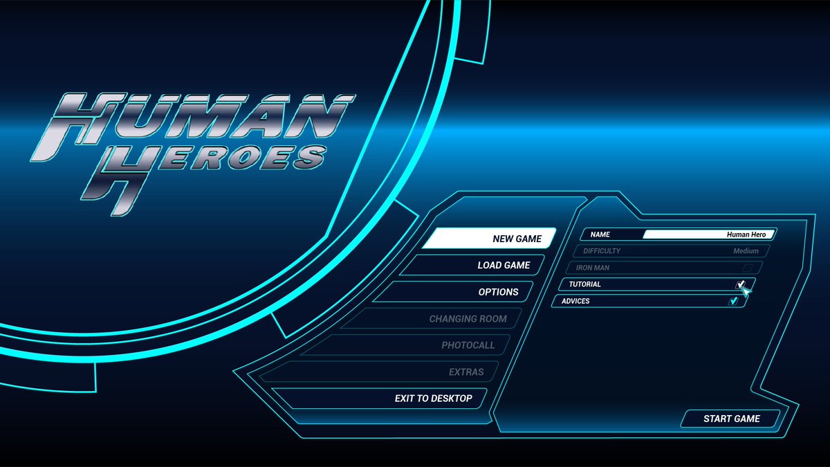 humanheroesgame's tweet photo. Today we bring you the main menu interface! #humanheroes #screenshotsaturday #turnbased #superhero #indiegame #indiedev #gamedev #wip #strategygame https://t.co/J4QlkAwUBQ