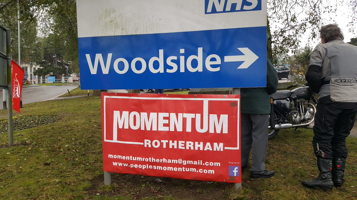 RothLabourWomen's tweet photo. Brilliant turnout from
 @LabourRotherham &amp; Rotherham @PeoplesMomentum. massive spport at our Rotherham #nhsdemo. We even had ambulances waving &amp; beeping their support. #OurNHS #SaveOurNHS. Big thanks to @SarahChampionMP for joining us in the rain too! #NHSCrisis  #FundOurNHS https://t.co/VWb7VdwgNw