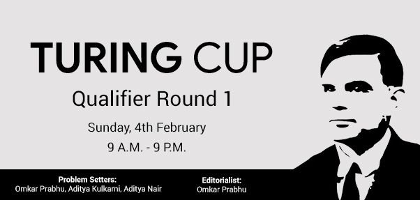 codechef's tweet photo. Turing Cup Qualifier 1 by SIES Graduate School of Technology starts tomorrow, 4th Feb from 9:00 hrs IST onwards at https://t.co/Q95A7zzZOq. With some exciting problems to be cracked in the contest, your Sunday couldn't have been more exciting. So pull up your socks & get ready! https://t.co/0hFppk5Ssi