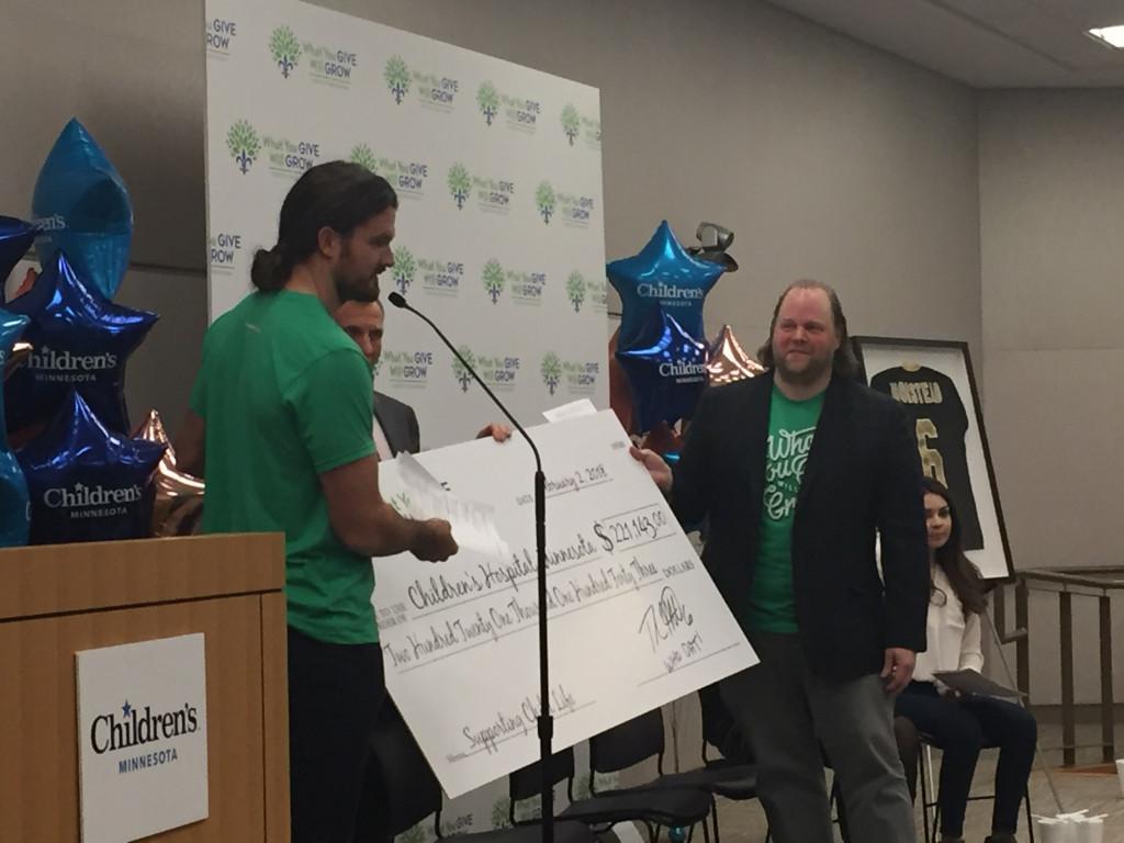 PioneerPress's tweet photo. Saints punter Thomas Morstead makes good on his promise and hands $221K to @childrensmn https://t.co/umiXxvubUk https://t.co/V2JJS7JxbC