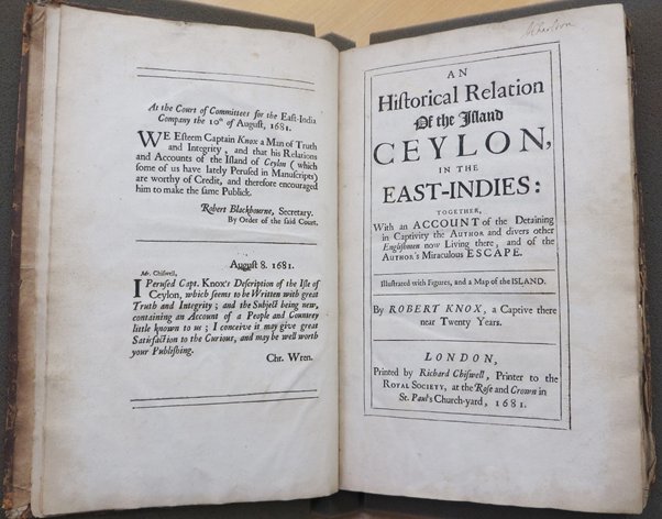 The Dutch there were apparently surprised to see "white men in Chingulay [Sinhala] habit", & amazed at Knox's tale.They organised a ship to take Knox home. On the voyage, he feverishly wrote down a book about his time in Ceylon: "An Historical Relation of the Island Ceylon".