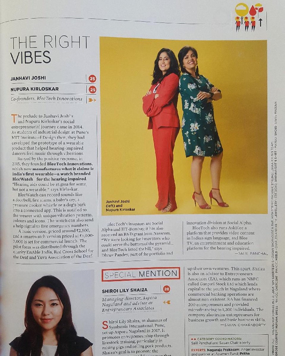bleetechindia's tweet photo. Congratulations to our founders Janhavi Joshi and @nupurakirloskar who are a part of the Forbes 30 under 30 2018 list of India. Thank you @forbes_india, this is a huge encouragement for the whole of Team Blee!
#Forbes #30under30 #socialenterprise #bleethechange #bleetechindia https://t.co/cgYPvDURlQ