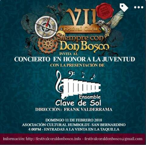 Este 11 de Febrero, a las 4 pm, loa esperaremos en la <a href="/Asohumboldt/">Asociación Cultural Humboldt</a> de San Bernardino, en el cierre del VII Festival Siempre con Don Bosco. Entradas: Bs. 35.000 a la venta en taquilla.