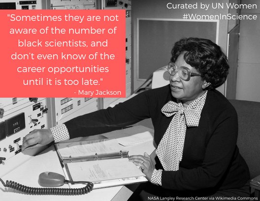 UN_Women's tweet photo. Mary Jackson, @NASA's 1st black woman aerospace engineer, helped get the 1st man on the moon &amp; encouraged more #WomenInScience. 🌕🚀 #BlackHistoryMonth https://t.co/yClwMyB5wX