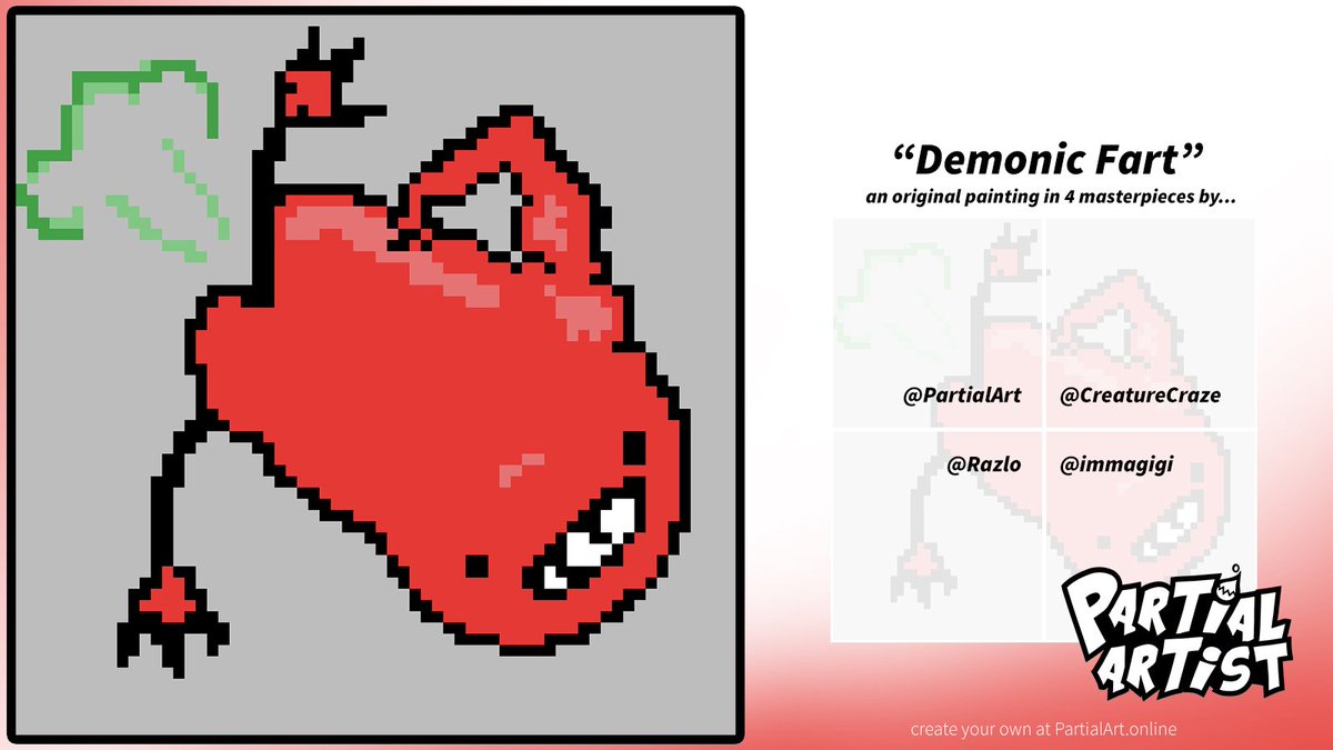 PartialArt's tweet photo. "Demonic Fart" by @immagigi, @Razlo, @CreatureCraze &amp; @PartialArt is the latest #PartialArt masterpiece! Well, what do you think?

1/4th at a time, become a #PartialArtist black belt at https://t.co/dvLQlupxoW 🥋 https://t.co/zGCl7NthQp