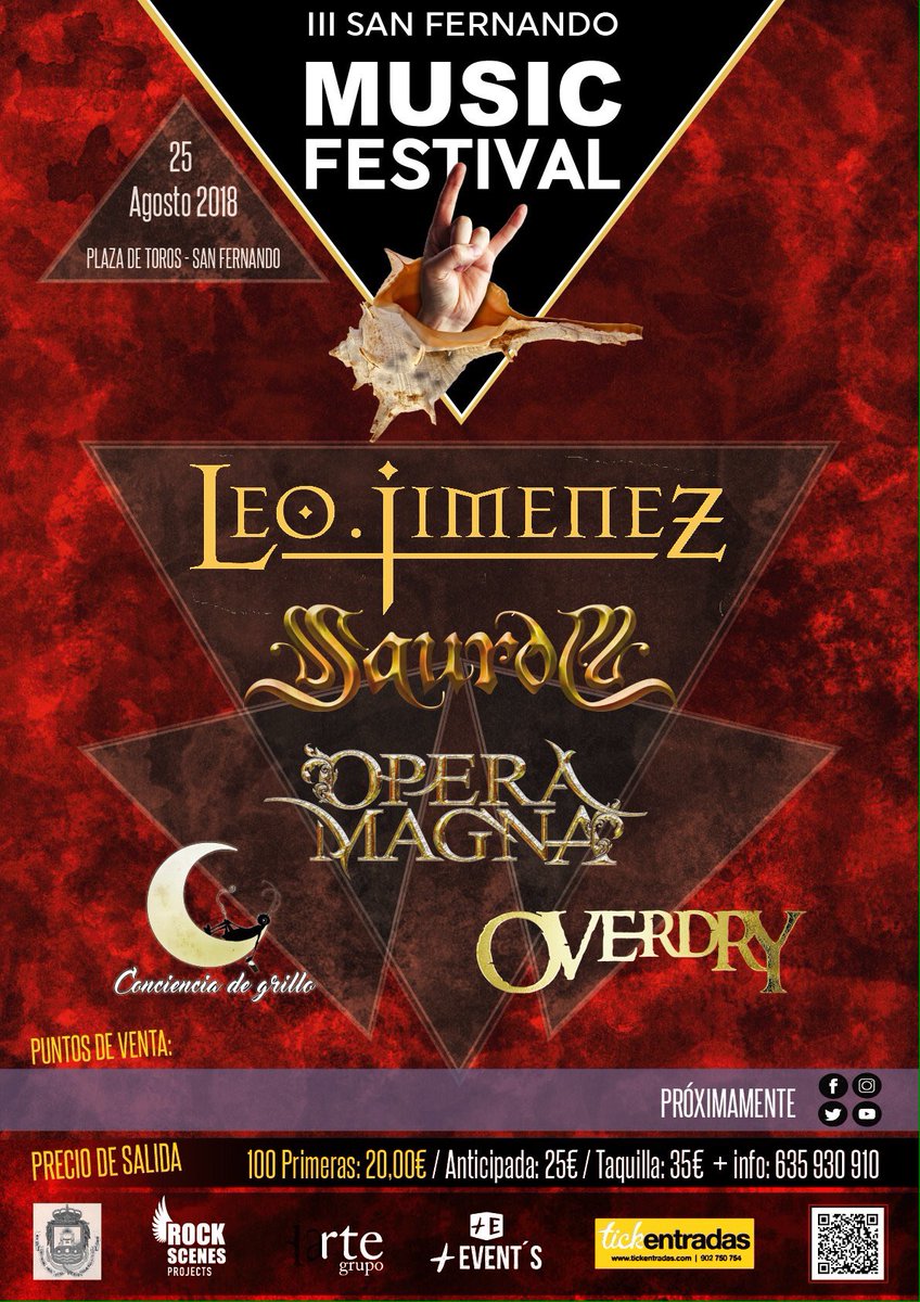 Overdry_Oficial's tweet photo. Nueva fecha confirmada, #SanFernandoMusicFest junto a #Saurom , #LeoJimenez , #OperaMagna y #Conciencia de grillo, no te lo puedes perder!! https://t.co/V0Ixhx4ugH