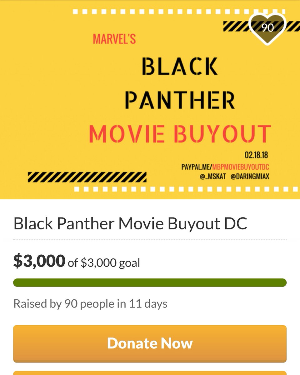 madeinthedmv's tweet photo. Good Morning DMV . We DID IT #BlackPantherChallengeDC has reached our 3k goal.  We going to the movies . Thanks to the DMV and everyone who supported. You can continue to donate.  The more we have the more kids we can take . Together We Can Do Anything #madeinthedmv https://t.co/f6clL5NBFS