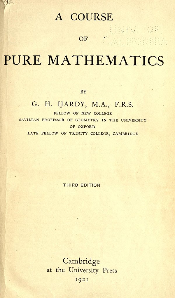 maanow's tweet image. Today’s mathematical treasure from our #mathhistory journal: G. H. Hardy’s book ‘A Course in Pure Mathematics,’ published in 1908! goo.gl/jG9b7w
