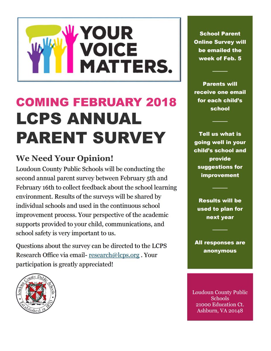 Your voice matters!  Please participate in the parent survey coming soon!