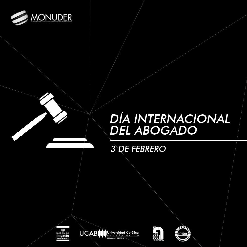 MONUDER's tweet photo. Queremos felicitar a todos los abogados hoy en el Día Internacional del Abogado, y a los futuros abogados que hoy forman parte de nuestra escuela (@derecho_ucabg) y nuestra organización. https://t.co/rpOzspu4Di