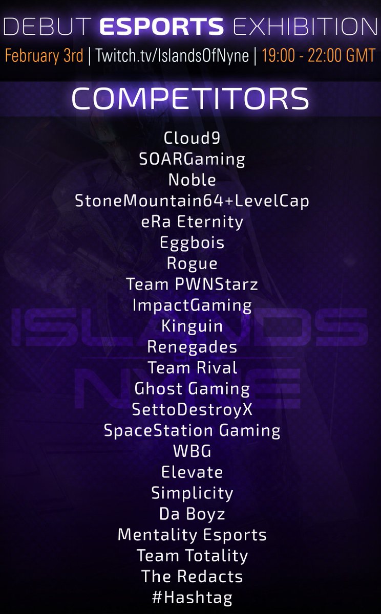 IslandsofNyneEU's tweet image. The Esports Exhib match starts at 19:00 GMT (2PM EST), who are you rooting for?  twitch.tv/islandsofnyne
Duos, new weapons, and more.
20+ Esports teams
2 Shoutcasters
One heck of a party!
Are you ready?