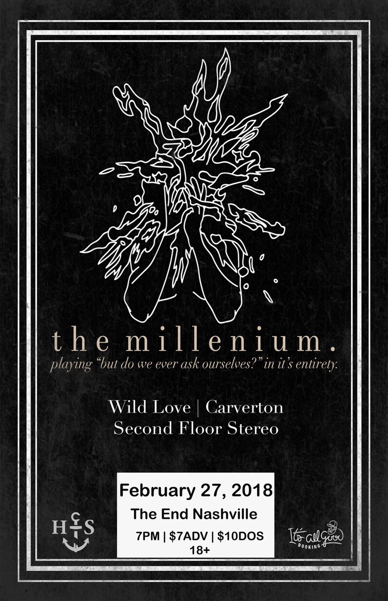 TheMilleniumWI's tweet photo. 2/27 | NASHVILLE, TN at @EndNashville w/ @wearewildlove @CarvertonBand, &amp; @2ndfloorstereo ! 

As always we’ll be going to @CookOut after as well. 
https://t.co/QfAX5WIh7F https://t.co/Dz7APu3qg5
