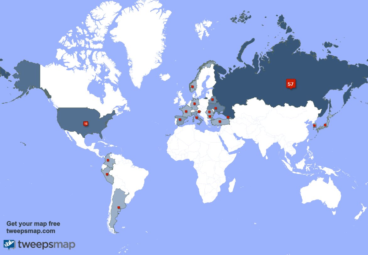 masha_r5's tweet photo. My followers live in Russia (56%), USA(16%)... Get your map: https://t.co/jJhkrIZYcM https://t.co/1Z407tBBQD