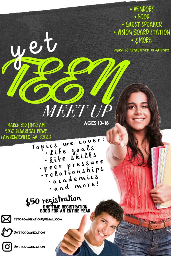 yetmentoring's tweet photo. Our next meet up info! If you haven’t registered yet email us at yetorganization@gmail.com. Registration is good for an entire year! https://t.co/GZkDPhrgpm