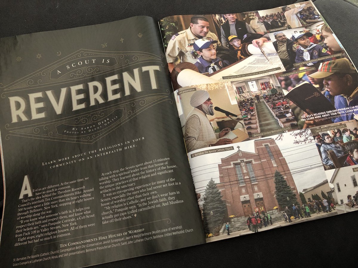 aprilmartin's tweet photo. Opened my February @BoysLife & found a neat article featuring Hindu, Jewish, Muslim, Sikh and Christian Boy Scouts doing an interfaith hike to places of worship. As a Christian mom, this is one of many reasons I support @BoyScouts. Respect needs to be taught. #AScoutIsReverent https://t.co/nEGWIkbGSW