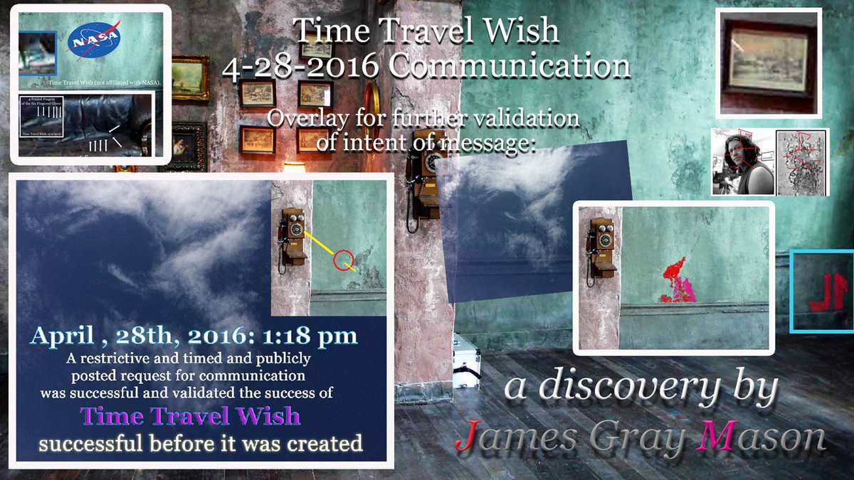 TimeTravelWish's tweet photo. Their purpose was #hope: 11.25.14, my online experiment to test #timetravel communication by creating a laboratory was successful before it was created. 
On 4.28.2016: online request for comm -> contact w ___?! historic first full communication. https://t.co/y2KNm580T6 #Salvation https://t.co/w8ZQGQFR8N