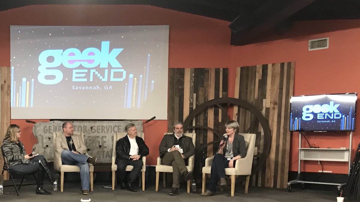 Gaming + Tech panel w/ <a href="/jen_bonnett/">Jen Bonnett</a> of <a href="/atdc/">ATDC</a>, <a href="/luxregina/">cyril guichard</a> of <a href="/garagecollect/">garage-collective</a>, <a href="/aleshiahowell/">aleshia</a> of @codebasesav and Kieth Fletcher of <a href="/sperostech/">Speros</a> #Geekend