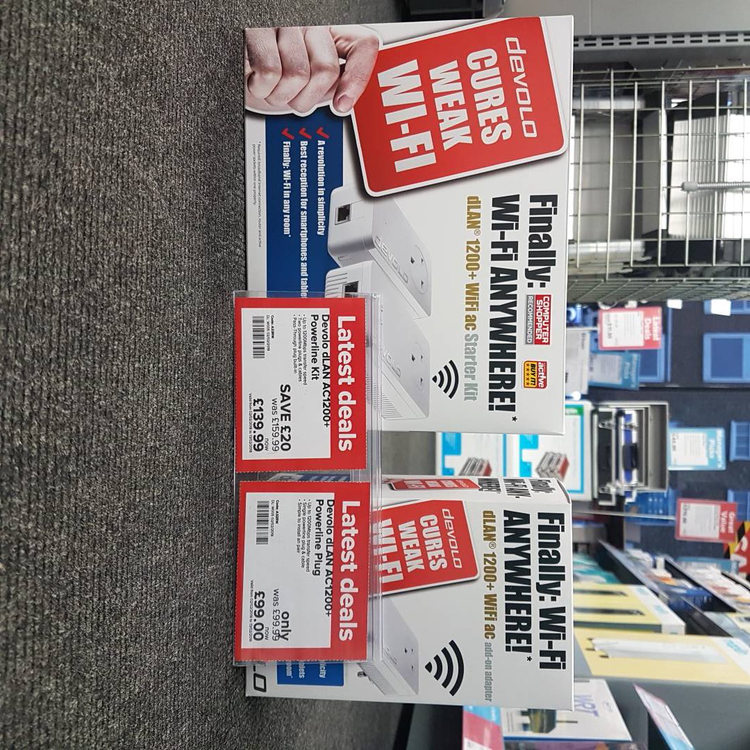 Maplin_GLD's tweet photo. Cure your WiFi ailments with Devolos bestselling powerline kit, 1200+ ac Starter kit and add-on. 
This great offer ends Monday so pop in today or tomorrow to find out how to reinvent your home broadband! #Guildford https://t.co/lfnqn5G4Nh
