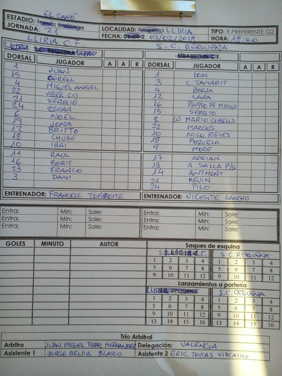 Alineaciones <a href="/LliriaCF/">Lliria CF</a> vs <a href="/screquena1928/">S.C. Requena</a>