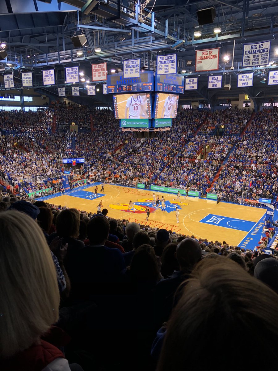 TWeneck's tweet photo. Celebrating 120 years of KU basketball.  Not a bad place to spend a Saturday morning!! #RockChalk https://t.co/tbuJm36lj5