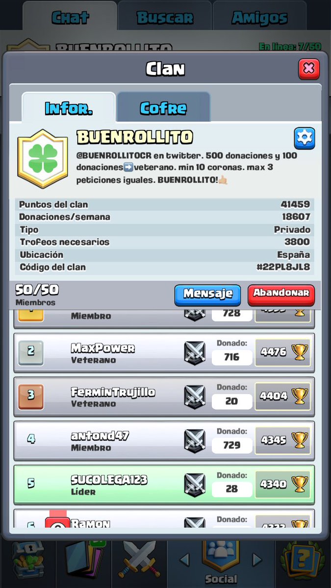 BUENROLLITOCR's tweet photo. BUENROLLITO acabando temporada ✌🏼! Por cierto novedad en el clan... a partir de hoy el clan dejará de ser abierto ! 😜 https://t.co/p7DumIrqst