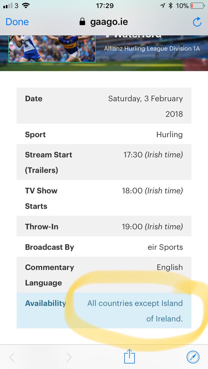 When will the <a href="/officialgaa/">The GAA</a> see sense on this....if you can’t make it to Thurles this evening then the only place on the planet that you can’t watch the game is....”the island of Ireland”.