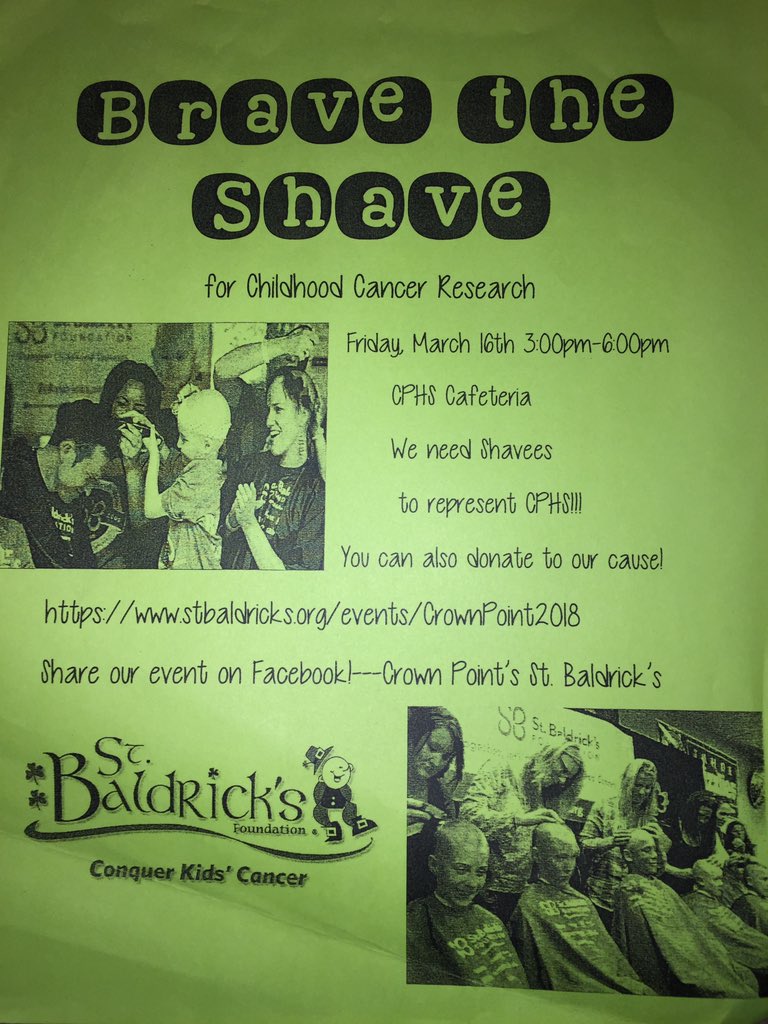 CPHSKeyClub's tweet image. Mark your calendars for our St. Baldrick's event! March 16, 3-6pm!