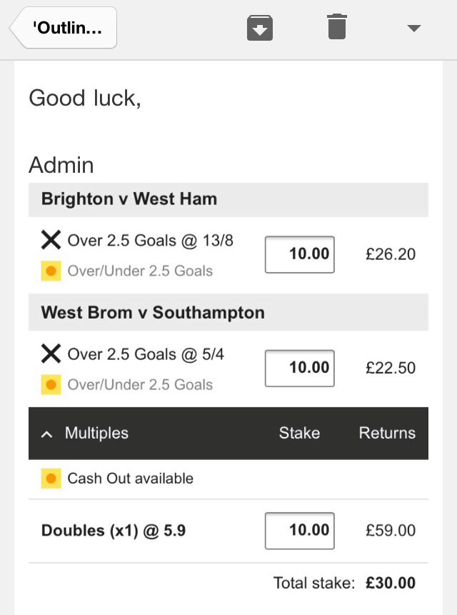 wm_betting's tweet photo. Big shout out to the #OutlinePlan #members today
A nice #EPL #double and a couple of #singles start the month off nicely- Again!
Very good #profits on this service
https://t.co/aZk0h6R0rX
#Bookiebashing https://t.co/iYwxRpVxOk