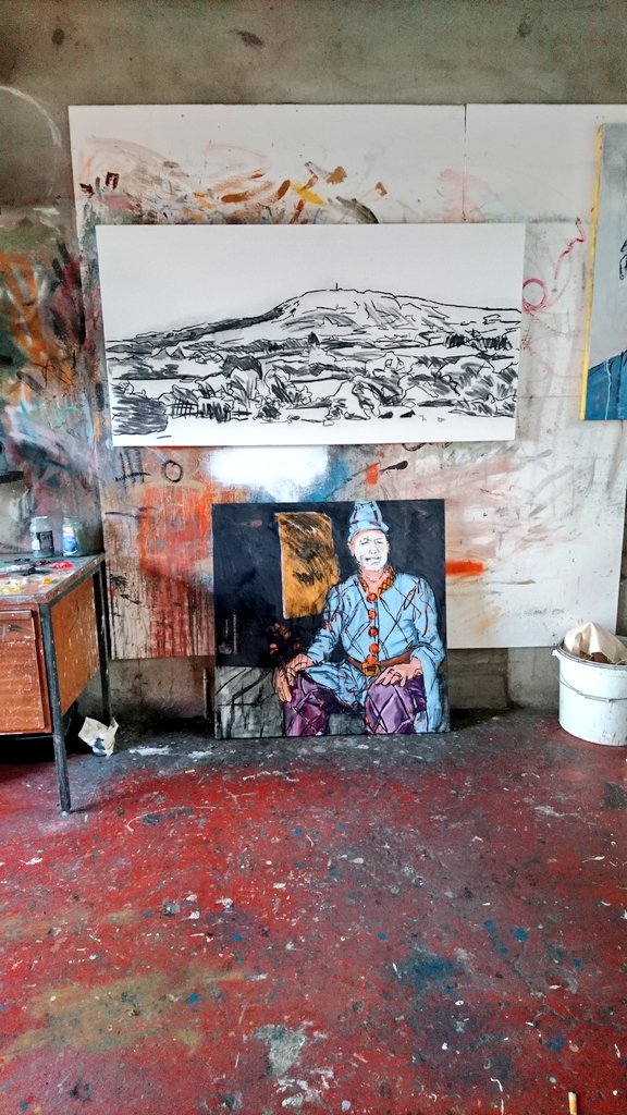 #Studio shot: 03/02/18. 'The Mountain Of The Heights' & 'Bereft Clown' #Art #Painting #ArtsNI #visualart #WorkInProgress #ArtStudio #WIP #ContemporaryPainting #ContemporaryArt #NorthernIreland #IrishArt #ContemporaryVisualArt
