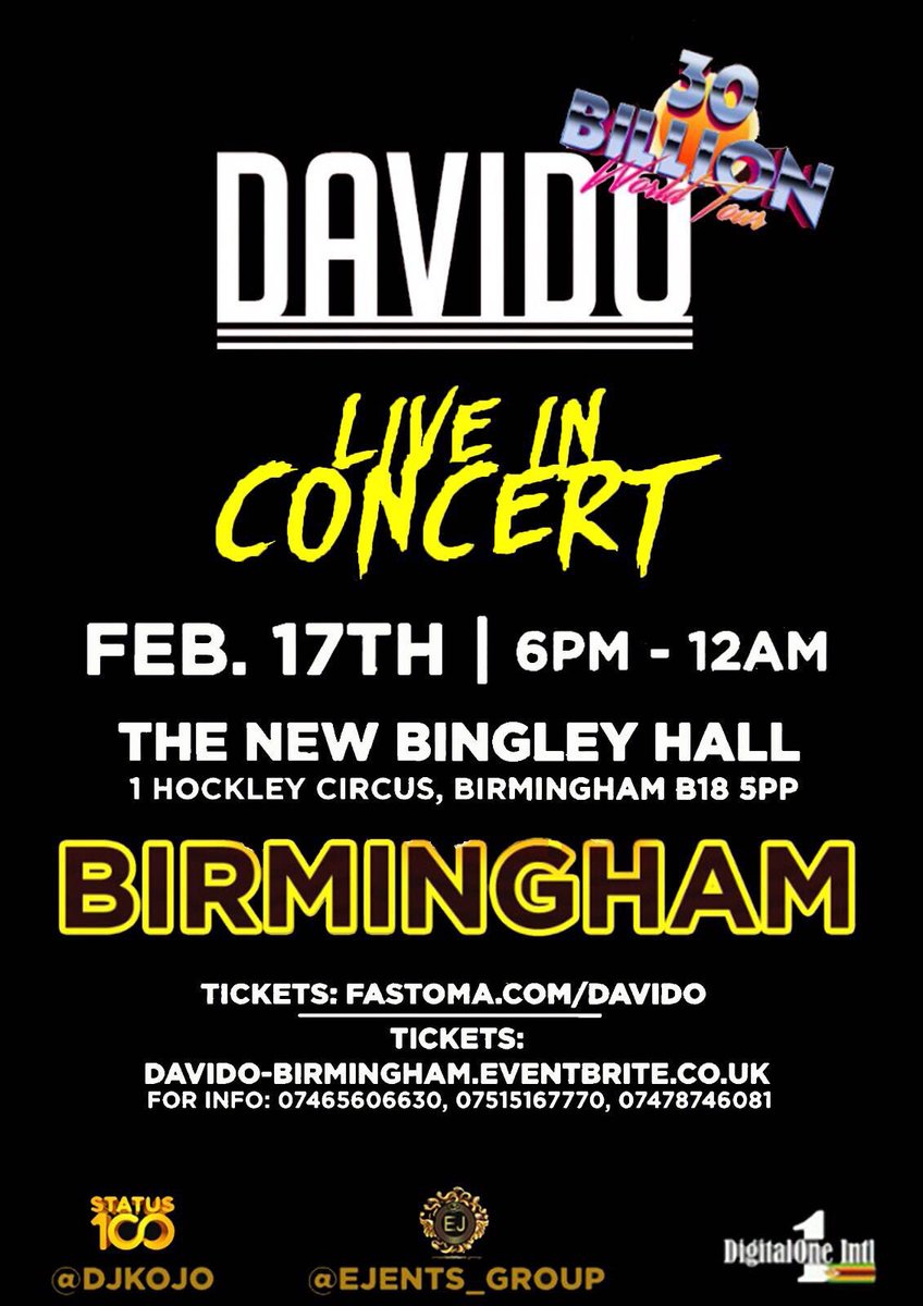 Status100UK's tweet photo. February is here and @iam_Davido CONCERT is coming very soon......

Feb 17th New Bingley Hall Birmingham 

Tickets Available From 
https://t.co/8nQ16xopwf https://t.co/TmW2n0YQLb