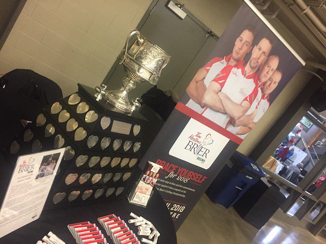 CurlingCanada's tweet image. The Tim Hortons Brier Tankard is on the move! Today it's hanging out at the SaskTel Provincial Men's Championship in Estevan #THB2018 @SaskTel @SaskTelTankard