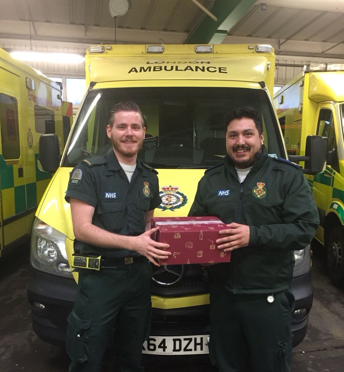 Our medics Martin and Victor, from Fulham Ambulance Station, were grateful to receive this lovely hamper of goodies from the grateful parents of a baby they helped deliver.